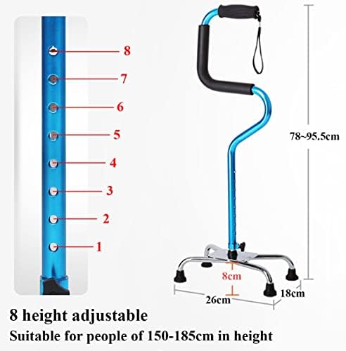 Tetrapod Walking Stick, Height/Left and Right Adjustable Quad Walking Cane Lightweight Aluminum Assisted Standing Cane for Men and Women Elderly (Color : Blue)