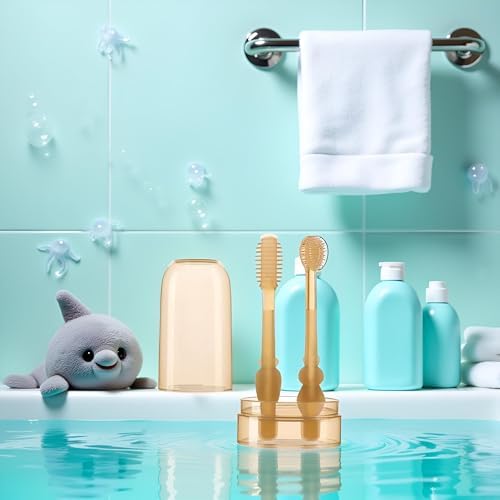 JJLFresheners 1Set Toothbrush,Infant Toothbrush 360 Degree Cleaning Dental Care Silicone Tongue Brush Bath for Infants Carrot 0-18M Infant Toddler