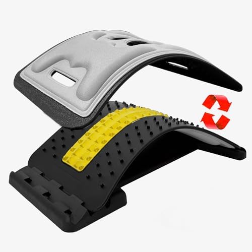 Back Stretcher with Lumbar Support Board for Back Pain Relief - Dual-Sided Adjustable Spinal Decompression & Cracker Device (Yellow)