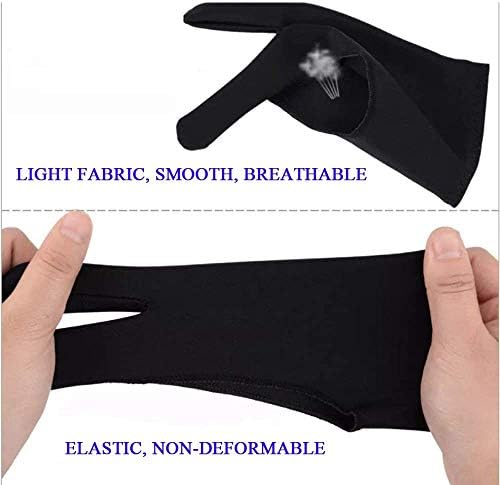 6 Pieces Artist Glove for Drawing Tablet (S M L), Two-Finger Tablet Drawing Gloves, Digital Artist Gloves for Graphics Pen Drawing Tablet Monitor Painting-Three Size in One (Black/White)