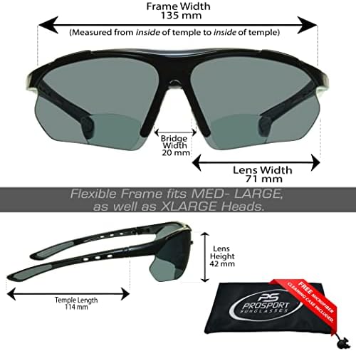 proSPORT Bifocal Sport Sunglasses Readers UV400 Blue Blocking Wrap Around Semi-Rimless Golf Driving Fishing Cycling Men Women
