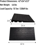3" Rise Heigh Rubber Threshold Ramp, 42”L x 24" W Heavy-Duty 33069 lbs Capacity Curb Driveway Non-Slip Wheelchairs Ramps for Cars, Bikes, Motorcycles