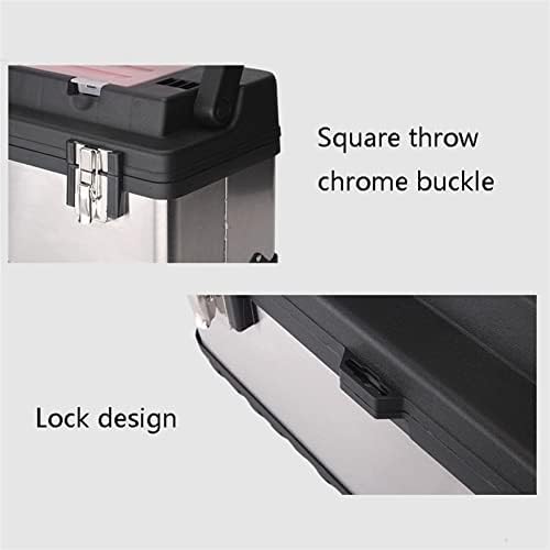 Toolbox Tool Box - Portable Lockable Storage, Stainless Steel and Plastic Construction - Removable Tray, Toolbox Organizer with Alum Alloy Handle Double-Lock Waterproof Toolbox Mobile Work Centre Tool