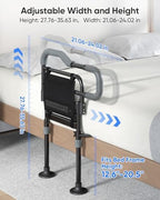 Bed Rails for Elderly Adults Safety, 180° Foldable Bed Assist Rails for Seniors, Non-Slip Handle & Suction Feet, Height Adjustable Bed Cane, Motion Sensor Light & Storage Bag, Fits 7-13" Mattress