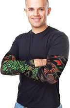 Boao 20 Pcs Men's Cooling Arm Sleeves Long Fingerless Arm Cover Anti Slip UV Protection Sun Temporary Tattoo Sleeves