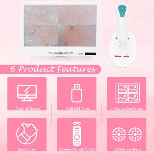Beauty Star 7-Inch Scalp & Skin Analyzer with 50X/200X Dual Lenses, 4-Split View & 16GB Storage – HD Trichology Microscope Camera for Professional Salon, Head Spa, and Home Hair Follicle Health