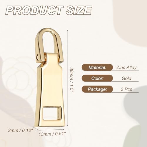 uxcell 2Pcs Zipper Pull Replacement, Detachable Metal Zipper Handle Mend Fixer Tab Repair for Luggage Suitcase Backpack Jacket Bags Boots Coat Handbags, Gold