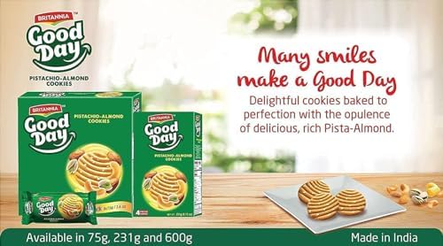 Britannia Good Day Pistachio/Almond Cookies 8.15oz (231g) - Breakfast & Tea Time Snacks - Delicious Grocery Cookies (Pack of 6)