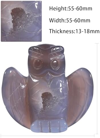Nupuyai Natural Crystal Agate Druzy Geode Stone Owl Statue, Hand Carved Stone Animal Figurine Specimen Collectible Ornament for Home Office Decoartion Indoor Outdoor Garden