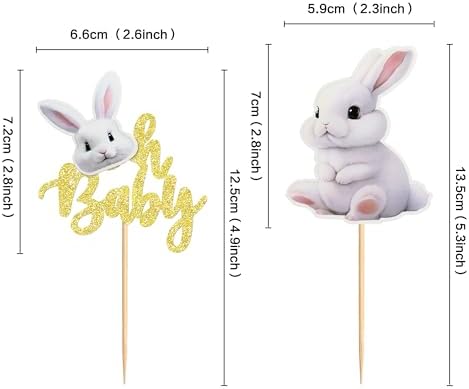 Ercadio 24pcs Cake Topper, Happy Easter Bunny Themed Cupcake Picks for Spring Birthday, Baby Shower Party Supplies