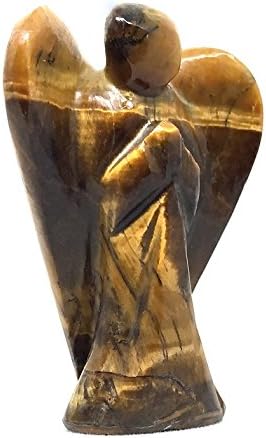 2 Inch Tiger Eye Guardian Angel Figurine Hand-Carved Natural Stone, Excellent for Promoting Balance and Strength
