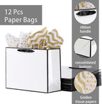 SHIPKEY 12 Pack Extra Large Gift Bags with Tissue Paper, 16x6x12 Inches White Paper Bags with Ribbon Handles, X-Large Gift Bags for Wedding, Christmas and Holidays