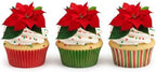 24 X PRE-CUT FLAT CHRISTMAS POINSETTIA FLOWER RICE/WAFER PAPER EDIBLE CUPCAKE TOPPERS PARTY DECORATION