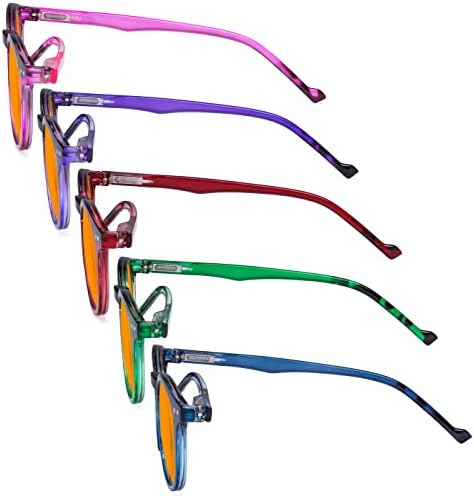 Eyekepper 5 Pack Fashionable Blue Light Filter Glasses Women - Anti Digital Glare Oval Round Computer Reading Glasses Orange Tinted +2.00
