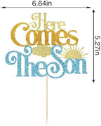 Glitter Here Comes The Son Baby Shower Cake Topper -First Birthday Cake Topper For Baby, Photo Booth Props,Sun Theme Party 1st Boy Birthday Party Decoration Supplies