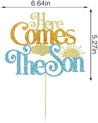 Glitter Here Comes The Son Baby Shower Cake Topper -First Birthday Cake Topper For Baby, Photo Booth Props,Sun Theme Party 1st Boy Birthday Party Decoration Supplies