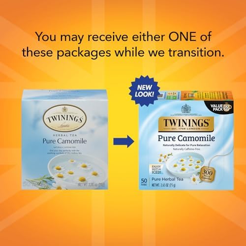 Twinings Pure Camomile Herbal Tea - Naturally Caffeine-Free Camomile Tea Bags Individually Wrapped, 50 Count Ea
