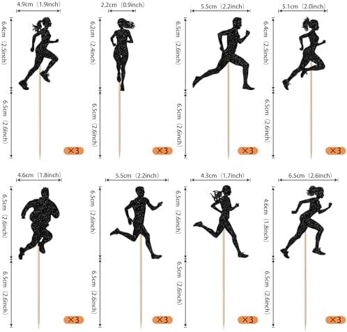 24 Pack Running Cupcake Toppers Black Glitter Sports Fitness Cupcake Picks for Running Theme Boys Girl Kids Birthday Party Cupcake Decorations Supplies