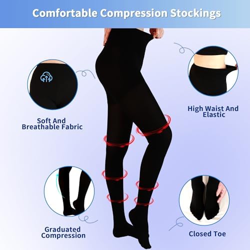 20-30 mmHg Medical Compression Tights for Women, Closed Toe Compression Pantyhose Support Graduated Compression Stockings Leggings Tights for Varicose Veins Edema