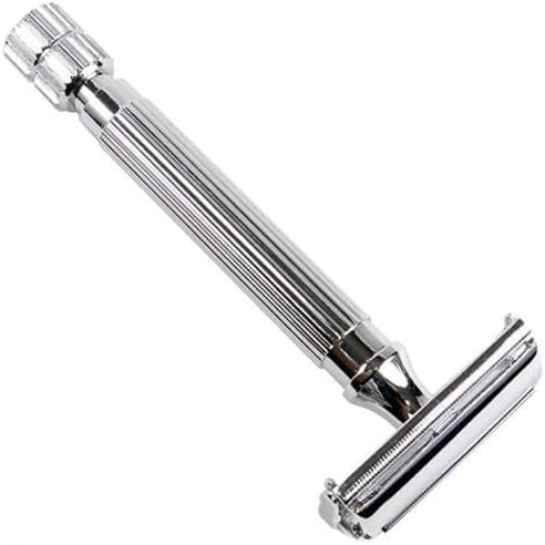 Parker 82R Heavyweight Double Edge Butterfly Safety Razor Set - Includes Badger Shave Brush, Chrome Stand and 5 Premium Platinum Razor Blades