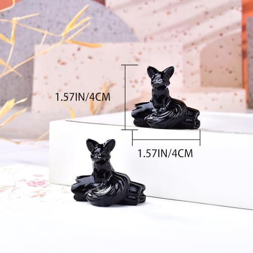 Obsidian Fox Decor Statue Crystals and Healing Stones Fox Figurine Polished Gemstones Bedroom Office Desk Home Decoration A Lucky Decoration