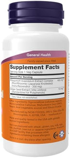 NOW Foods Supplements, Natural Resveratrol 200 mg with Red Wine Extract, 60 Veg Capsules