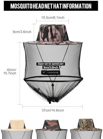 4 Pieces Mosquito Net Hat Mesh Sun Bug Face Hat Cover with Zipper Foldable Fly Protection Net Mesh for Fishing Hiking Gardening, 4 Colors
