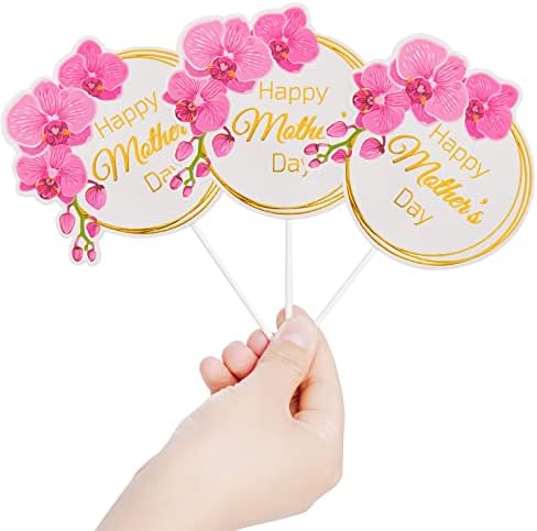 12 Pieces Happy Mother's Day Cake Toppers Flower Cupcake Topper for Mother's Day Birthday Cake Decoration Party Supplies (Style 3)