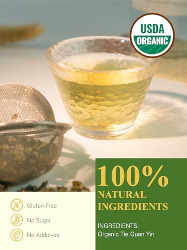 GLDNT Organic Oolong Tea Loose Leaf, Anxi Tie Guan Yin, High Mountain Iron Goddess of Mercy, Smooth Taste, 4oz