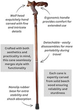 Hand Carved Wooden Walking Cane with Ergonomic Handle and Rubber Tip for Men and Women - Fashionable Unique Walking Stick for Seniors - 37 inch