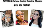 ZUVGEES 2 Pack Womens Cute Oversized Cat Eye Blue Light Blocking Reading Glasses Computer Readers