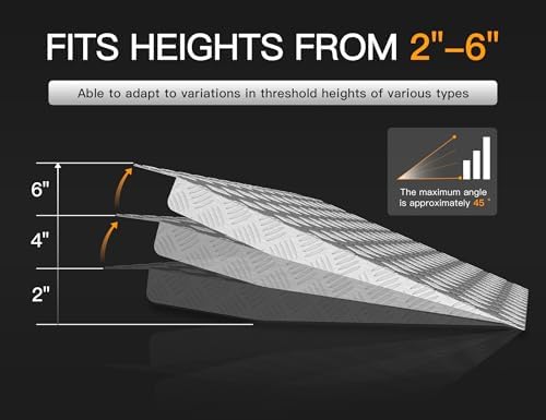 Aluminum Threshold Ramp for Doorways, 2-4" Rise Recommended (Max 6"), Portable Wheelchair Ramp for Home Steps, 550lbs Capacity Non-Slip Metal Handicap Ramp for Scooters, Walkers, Shed & Curbs 31"x25"