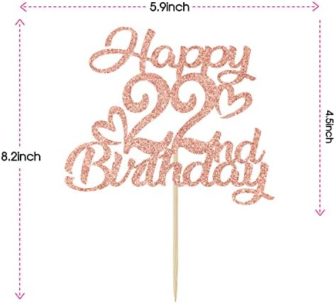 Rose Gold Glitter Happy 22nd Birthday Cake Topper-Hello 22,Cheers to 22 Years,Feeling 22,22nd Birthday/Anniversary Party Decorations