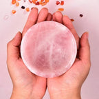 Natural Rose Quartz Crystal Bowl Hand-Carved Round Pink Crystals Gemstone Bowl Reiki Healing Home Decoration Gift 3.5-4"
