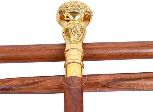 Humaira Nautical Vintage Brass Handle Walking Cane – 3-Foldable Wooden Stick, Unique Gift for All Occasions