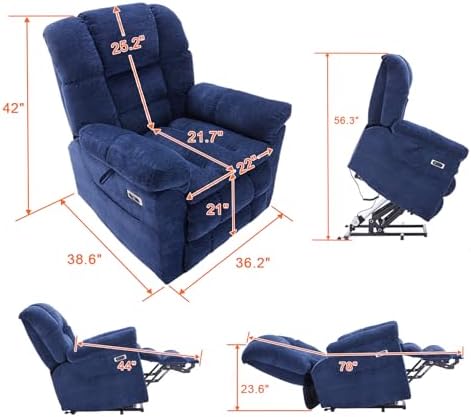 Triple Motor Power Lift Recliner Chair with Massage and Dual Heat for Elderly People, Zero Gravity Lay Flat Recliner Infinite Position, USB Ports（Navy Blue）