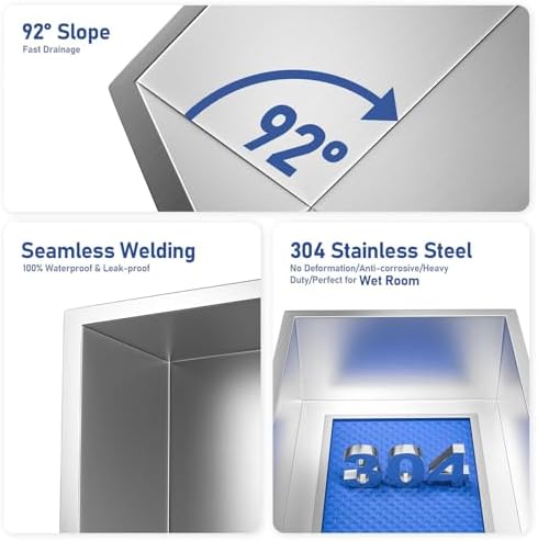 Double Compartment Bathroom Shower Niche, 304 Stainless Steel Recessed Storage Organizer, Waterproof Wall Shelf for Storage Over-Mounted Installation,Gray,12.5x4.9in