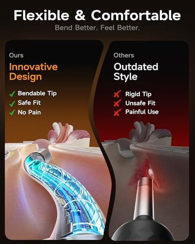 Flexible Ear Wax Removal Tool Camera, Wireless Ear Cleaner with 10MP HD Otoscope, Painless Tweezers, 12 Soft Tips, 3 Inspection Heads, Portable Earwax Removal Kit with Camera for Adults/Kids