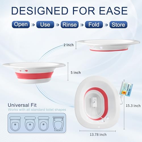 Electric Sitz Bath for Toilet Seat, Hemorrhoids and Postpartum Care - Yoni Steam Seat - Perineal Soaking, Collapsible, Wide Seat, Deeper Bowl - Use w/Sitz Bath Salt - Pink
