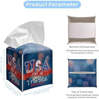 USA 250th Anniversary Patriotic Square Tissue Box Cover, 5.2" PU Leather Tissue Box Holder with Fireworks American Flag Design, Hand-Stitched Decorative Cube Tissue Box Cover for Home Car Office