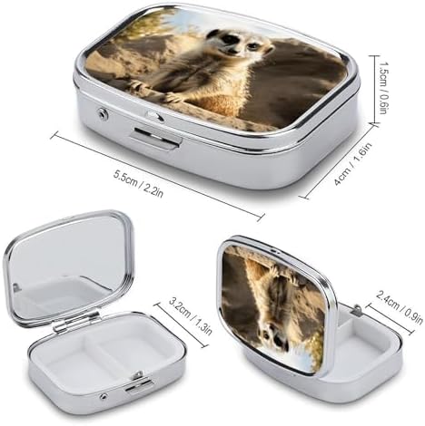 Meerkat Animal Portable Square Travel Double-Compartment Pillbox, Vitamin Organizer, Unisex.