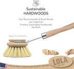 LOLA - The Original- Pot & Pan Brush, Heavy Duty Brass Wire & Tampico Bristles, Handle Made from Sustainable Birch Wood for Cleaning, 1 Pack