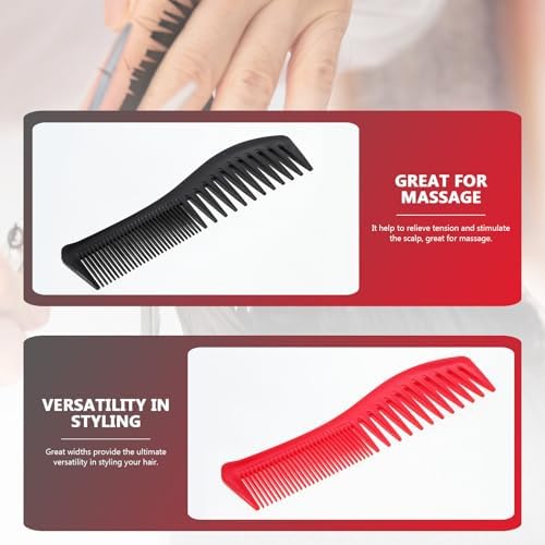 2pcs Wide Tooth Hair Comb Detangling Styling Brush for Curly and Straight Hair Salon Hairdressing Tool Home Use Large Teeth, 1 Piece in Red and 1 Piece in Black
