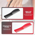2pcs Wide Tooth Hair Comb Detangling Styling Brush for Curly and Straight Hair Salon Hairdressing Tool Home Use Large Teeth, 1 Piece in Red and 1 Piece in Black