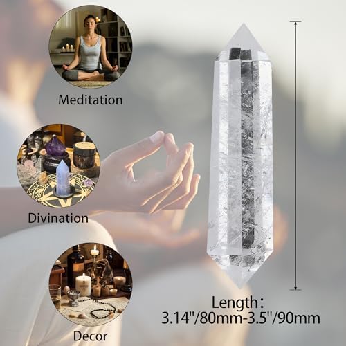 YATOJUZI 3.5" Clear Quartz Crystals Wand Natural Crystals and Healing Stones Large Clear Quartz Crystal Hexagonal Points Crystal Gifts for Women Meditation Divination Reiki Energy 1PCS