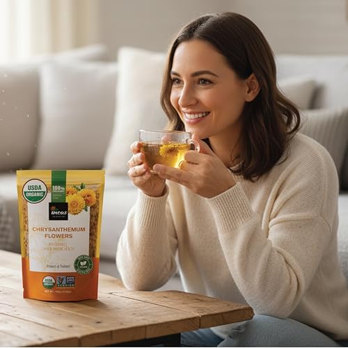INCAS 100% USDA Organic Chrysanthemum Tea 3.53 oz (100 g) Non GMO Verified Dried Flowers Caffeine Free Gluten Free Vegan Rich in Antioxidants Sourced from Thailand