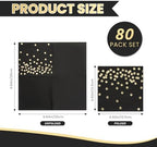 80 Pack of White Paper Cocktail Napkins with Gold Foil Polka Dot Confetti，Polka Dot Party Supplies(5 x 5 in，3-ply) (Black)