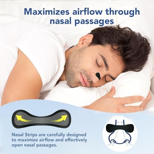 60ct Nasal Strips for Snoring,Extra Strength Nose Strips for Breathing,Hypoallergenic Strong Nasal Strips Tape, Boost Oxygen Intake,Improve Sleep Quality,Latex Free,Skin Safe Nasal Strip - Black