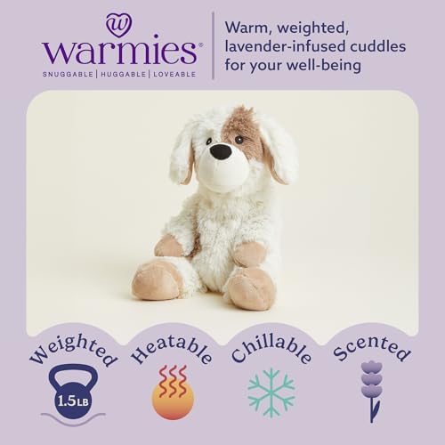 warmies Microwavable & Weighted Stuffed Animals, Puppy - Heated Stuffed Animal Plushie for Warmth & Comfort - Cute Soft Plush Toys for Adults & Children (Boys, Girls, Babies & Toddlers)