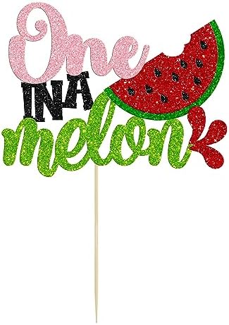 Gyufise 1Pc Watermelon Cake Topper Glitter One in a Melon Cake Pick Watermelon First Birthday Cake Decorations for Summer Fruit Baby Shower Boys Girls 1st Birthday Decorations Pink